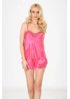 Fuşya Saten Babydoll Şortlu Takım - 279