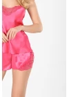 Fuşya Saten Babydoll Şortlu Takım - 279