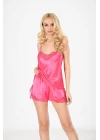 Fuşya Saten Babydoll Şortlu Takım - 279