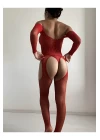 Kadın Özel Bölgesi Açık Kırmızı Fantezi Taşlı Vücut Çorabı
