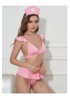 Kadın Pembe Seksi Hemşire Kostümü Fantezi Erotik Hemşire Jartiyer Kostüm +çorap Hediyeli