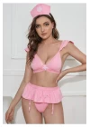 Kadın Pembe Seksi Hemşire Kostümü Fantezi Erotik Hemşire Jartiyer Kostüm +çorap Hediyeli