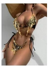 Kadın Seksi Gold Zincir Detaylı Fantezi İç Çamaşır Takımı Erotik İç Çamaşır Takım