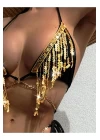 Kadın Seksi Gold Zincir Detaylı Fantezi İç Çamaşır Takımı Erotik İç Çamaşır Takım