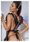 Kadın Siyah Saten Seksi Hizmetçi Kostümü Erotik Fantezi Kostüm