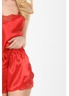Kırmızı Saten Babydoll Şortlu Takım - 282