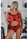 Kırmızı Saten Babydoll Takım - 333-k