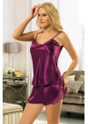 Mor Saten Babydoll Şortlu Takım - 330