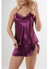 Mor Saten Babydoll Şortlu Takım - 330