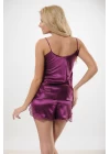Mor Saten Babydoll Şortlu Takım - 330