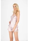 Pudra Saten Babydoll Şortlu Takım - 280