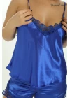 Saks Mavi Saten Babydoll Şortlu Takım - 260
