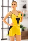 Sarı Saten Babydoll Şortlu Takım - 290