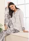Viskon Jakarlı Önden Düğmeli Desenli Pijama Takımı