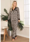 Viskon Leopar Desenli Önden Düğmeli Pijama Takımı