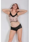 Vizon Saten Dantelli Babydoll Şortlu Takım - 289
