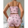 Pembe Fiyonklu Askılı Şortlu Kadın Pijama Takımı, Yumuşak Kumaş, Şık Detaylar,yazlık Kadın Pijama