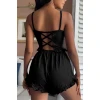 Siyah Mini Arkası Çapraz İpli Şortlu Pijamatakımı