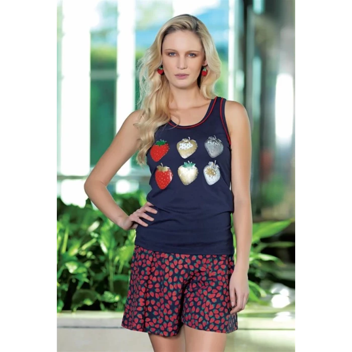 2490 Berrak Çilekli Bayan Şortlu Takım