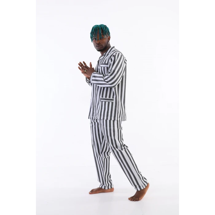 4007 Uzun Kol Çizgili Gaffur Erkek  Pijama Takım