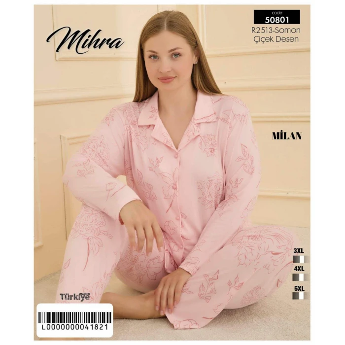 50801 Kadın Düğmeli Battal Pijama Takımı