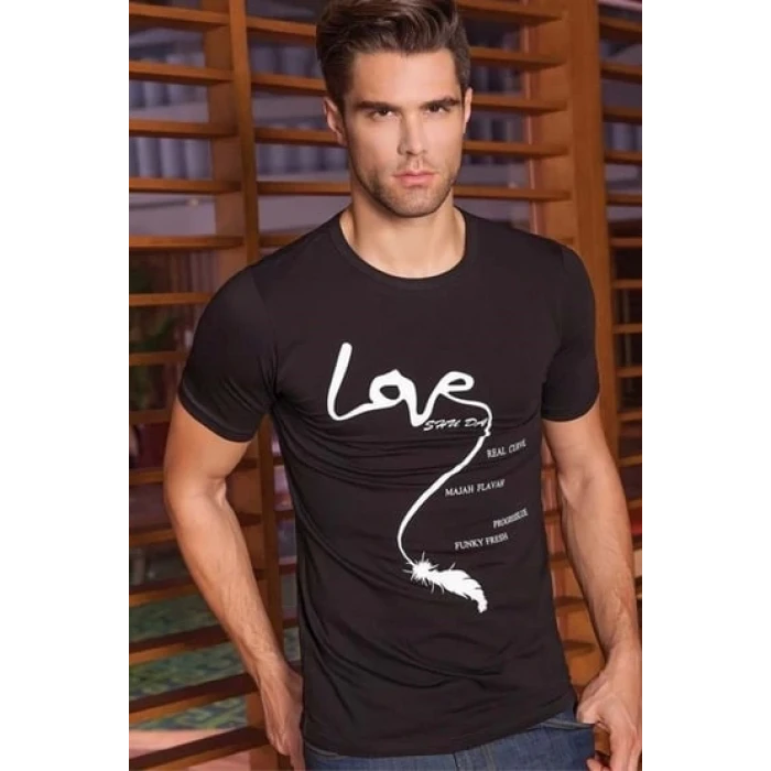 Berrak Erkek  Love Baskılı T Shirt 1037