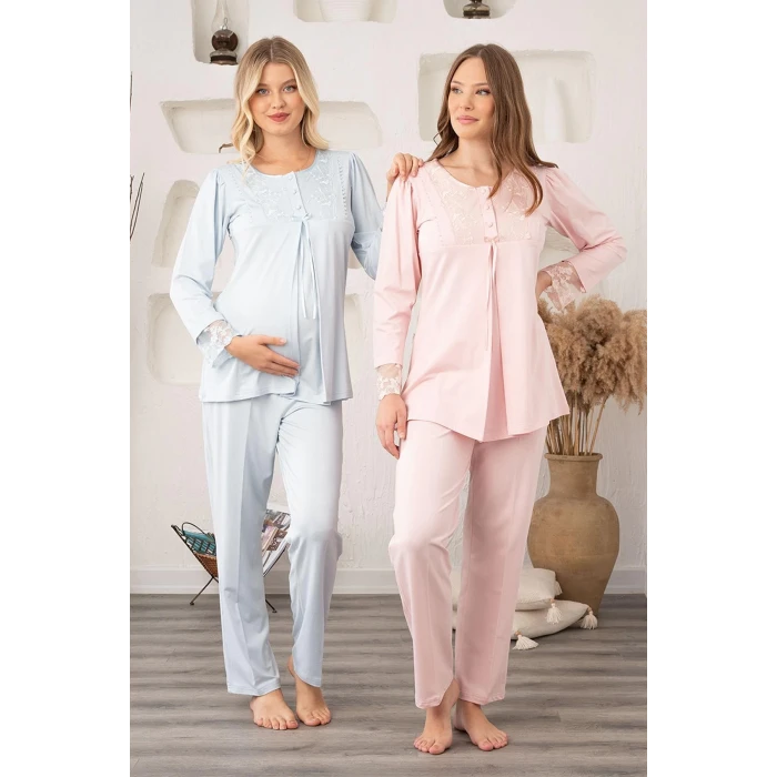 Bone 5905 Kadın Lohusa Viskon Klasik 3lü Pijama Takımı