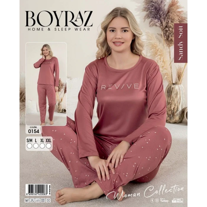 Boyraz 0154 Kadın Sandy Soft Uzun Kol Pijama Takımı