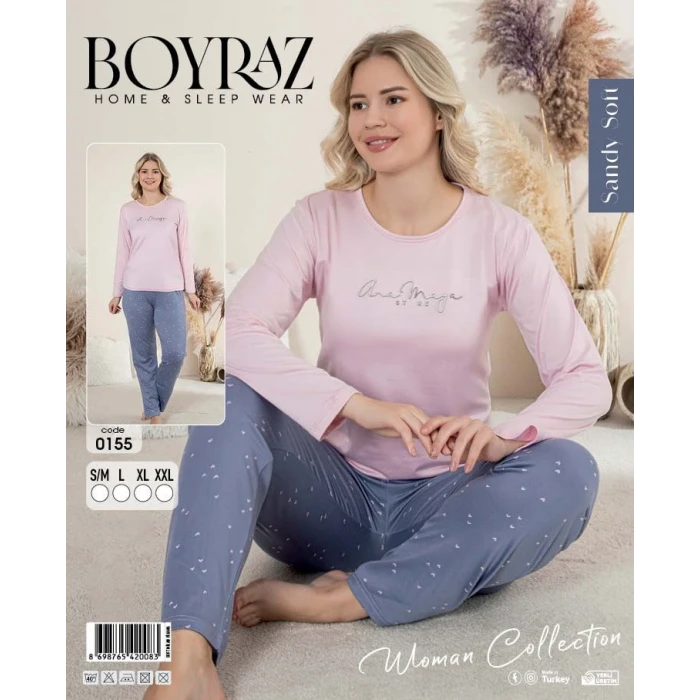 Boyraz 0155 Kadın Sandy Soft Uzun Kol Pijama Takımı