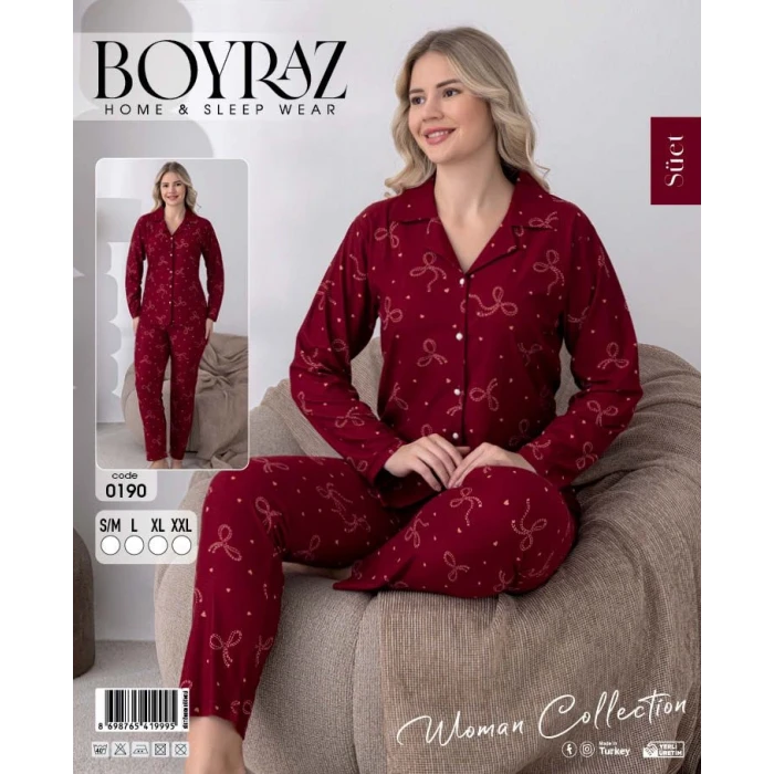 Boyraz 0190 Kadın Süet Uzun Kol Pijama Takımı