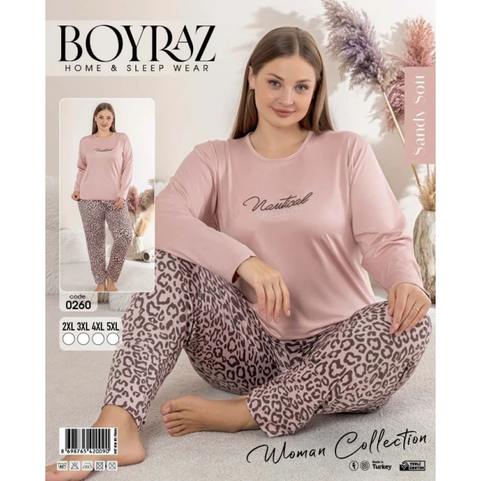 Boyraz 0260 Kadın Sandy Battal Uzun Kol Pijama Takımı