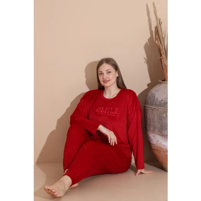 Boyraz 03130 Fransız Kadife Kumaş Uzun Kol Pijama Takımı