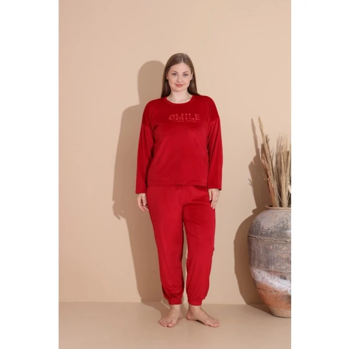 Boyraz 03130 Fransız Kadife Kumaş Uzun Kol Pijama Takımı