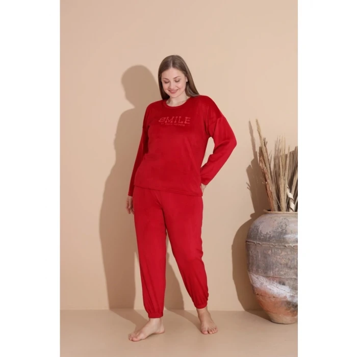 Boyraz 03130 Fransız Kadife Kumaş Uzun Kol Pijama Takımı