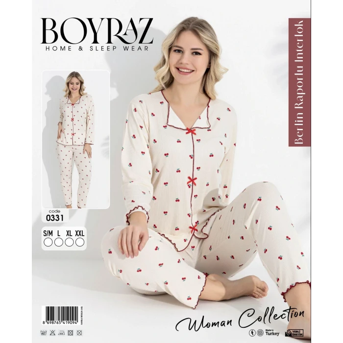 Boyraz 0331 Kadın Raporlu Uzun Kol Pijama Takımı