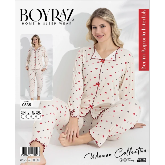 Boyraz 0335 Kadın Raporlu Uzun Kol Pijama Takımı