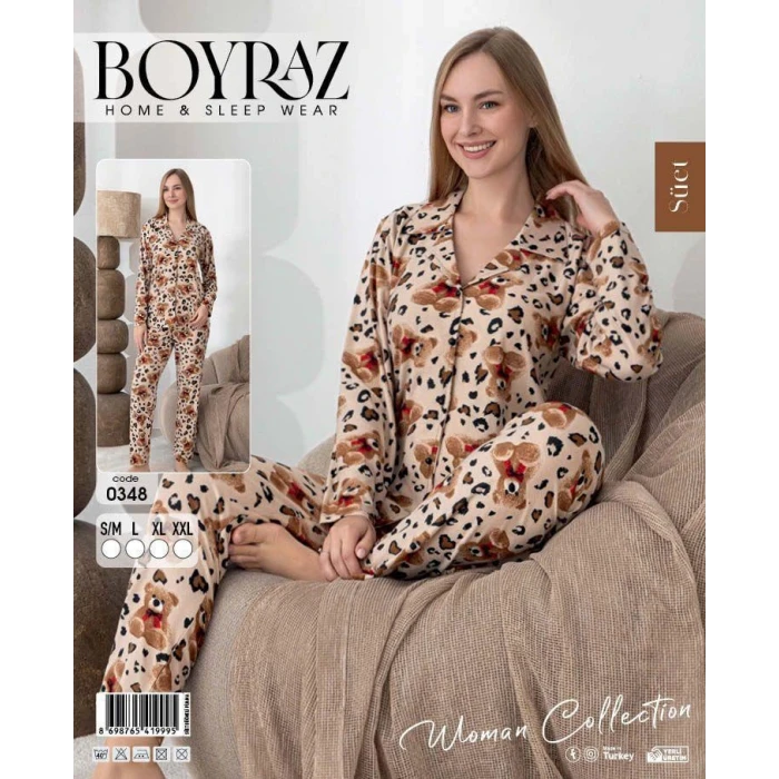 Boyraz 0348 Kadın Süet Patlı Uzun Kol Pijama Takımı