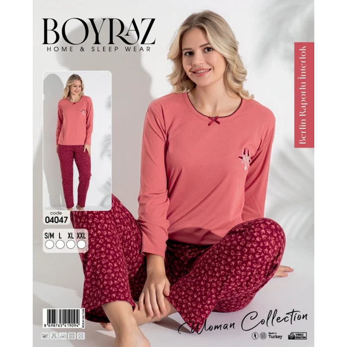 Boyraz 04047 Kadın Raporlu Uzun Kol Pijama Takımı