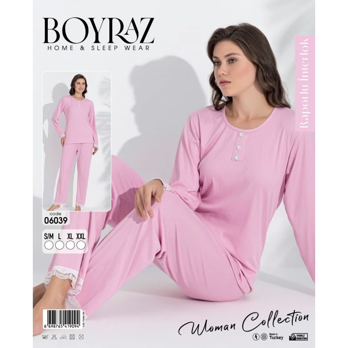 Boyraz 06039 Kadın İnterlok Kumaş Uzun Kol Pijama Takımı
