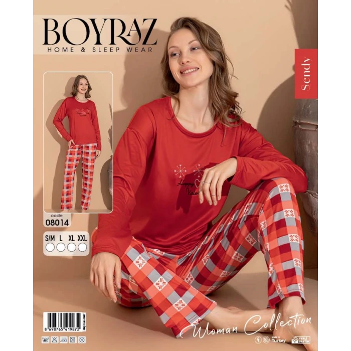 Boyraz 08014 Kadın Sendy Kumaş Uzun Kol Pijama Takımı