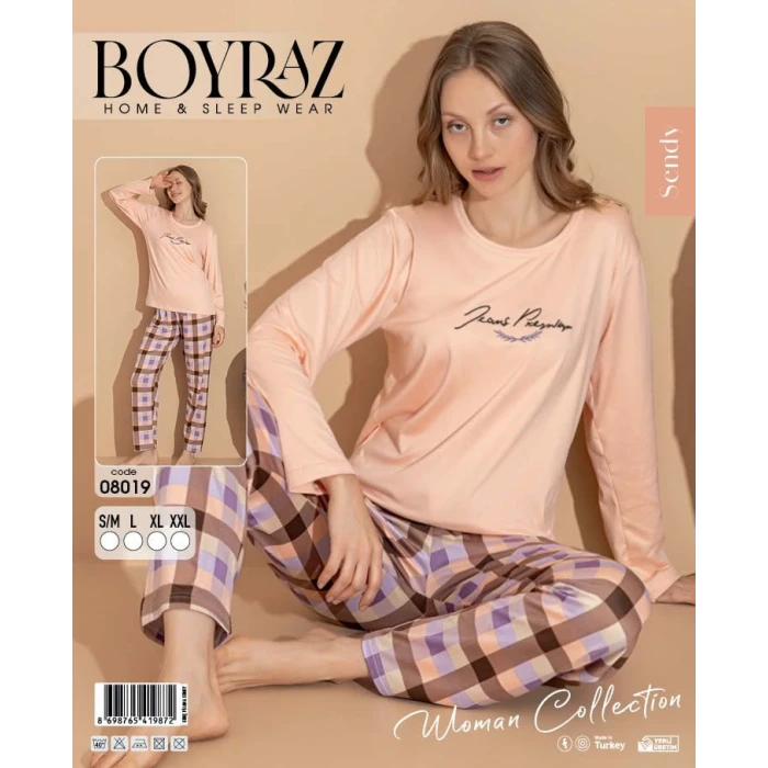 Boyraz 08019 Kadın Sendy Kumaş Uzun Kol Pijama Takımı