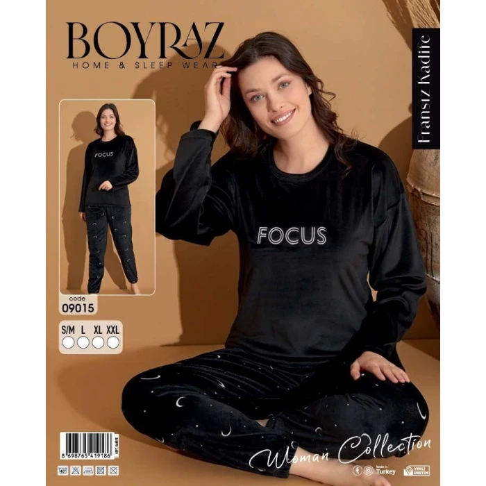 Boyraz 09015 Fransız Kadife Kumaş Uzun Kol Pijama Takımı