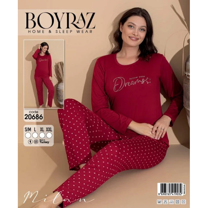 Boyraz 20686 Kadın Milan Uzun Kol Pijama Takımı