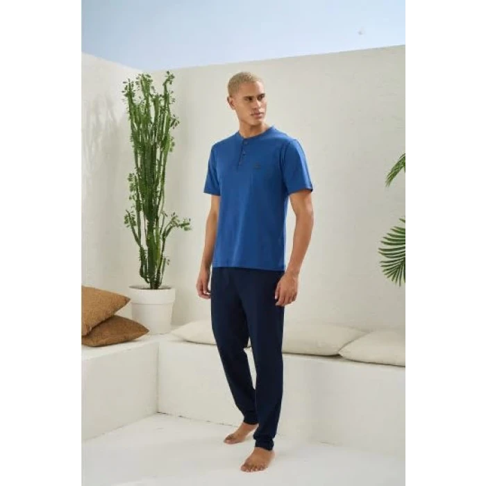 Erkek 2207 Erkek  Battal Midi Yaka Pijama Takım