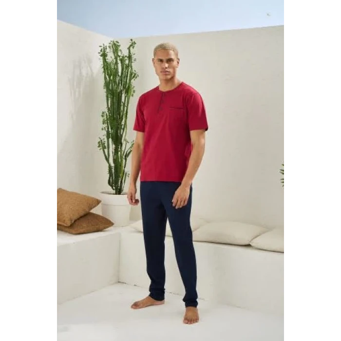Erkek 2207 Erkek  Battal Midi Yaka Pijama Takım