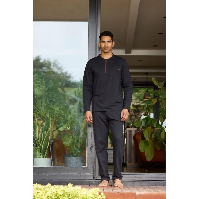 Erkek 9133 Erkek  Midi Yaka Uzun Kollu Pijama Takımı