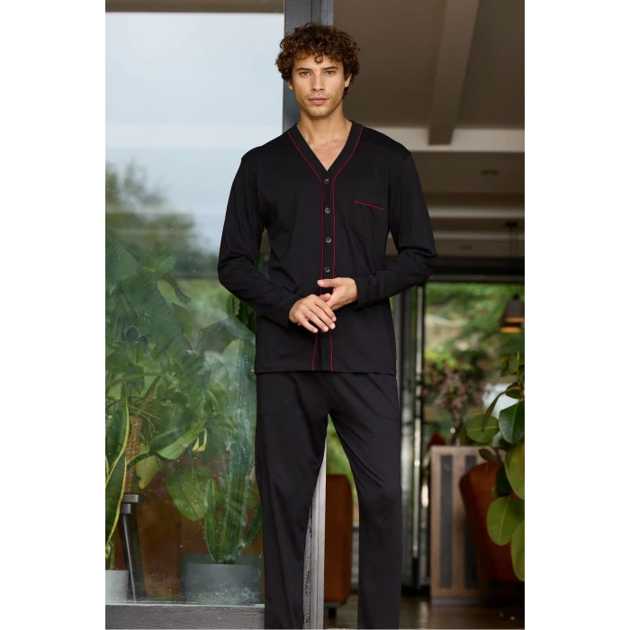 Erkek 9134 Erkek   V Yaka Boydan Düğmeli Pijama Takımı