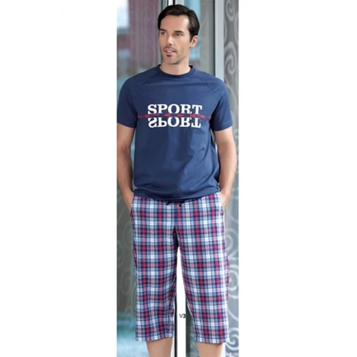 Erkek  Ekoseli Kısa Kollu Pijama Takımı 21396