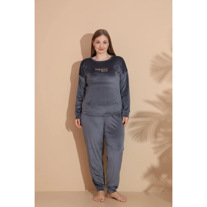 Estiva 25393 Uzun Kol Battal Kadife Pijama Takımı