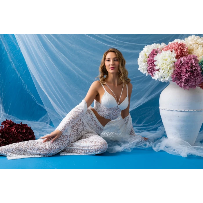 Gallipoli 32334 Kadın Danteelli Sabahlık Bralet, Pantolon Takım